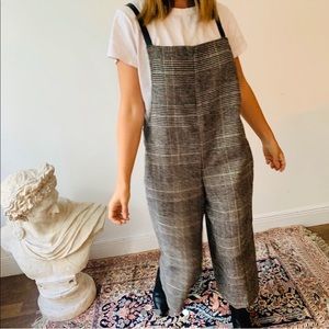 Vintage plaid overalls with leather straps